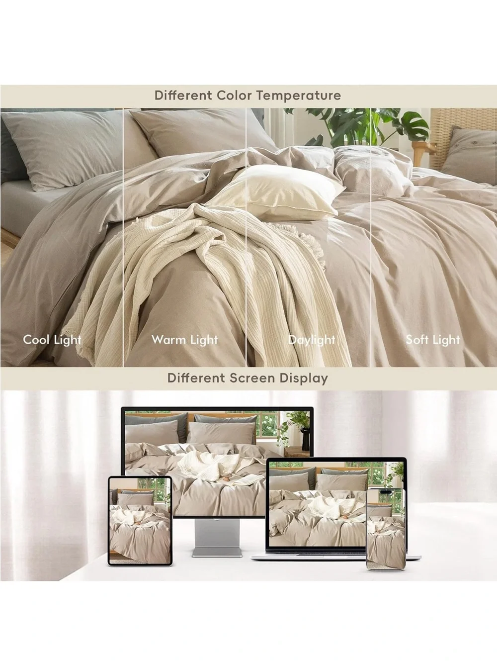 NEW MooMee Bedding Duvet Cover Set 100% Washed Cotton Linen Like Texture. Taupe